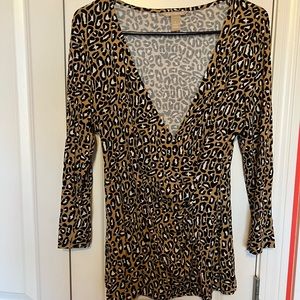Banana Republic Size S Womens Leopard Print Faux Wrap Top Stretch 3/4 Sleeve